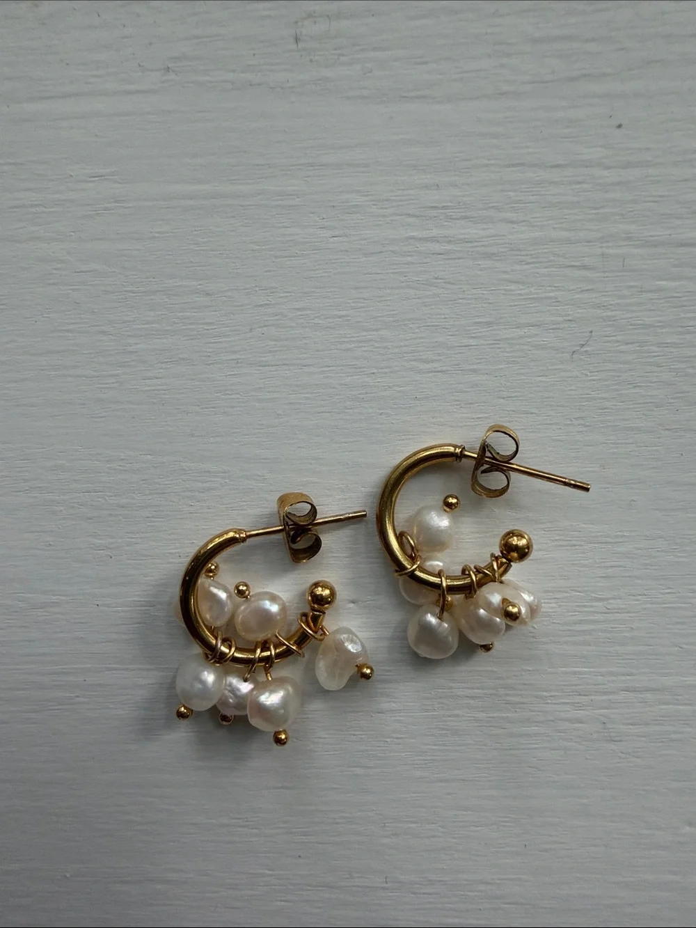 Gold Hoop floating Pearl Charm Earrings - Women Jewelry